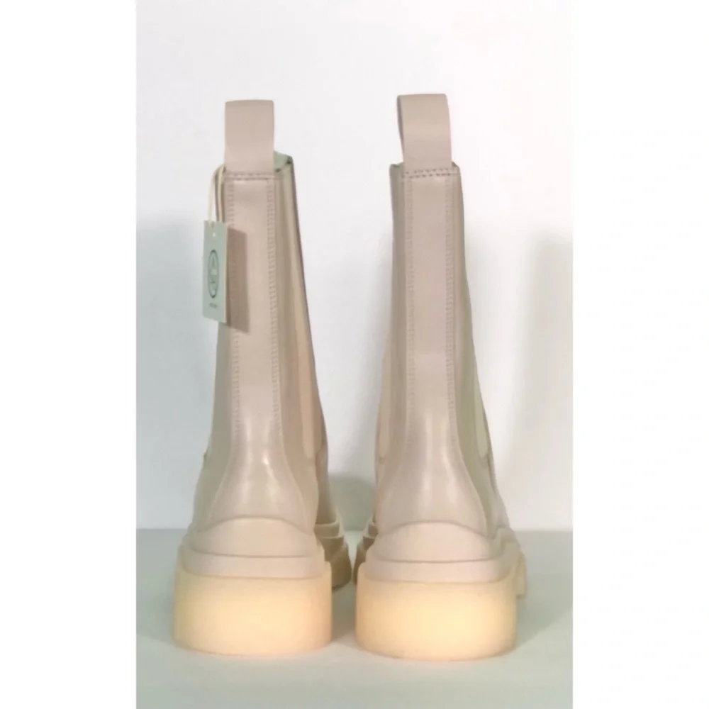 ASH Women's Leather Cream Beige Platform Combat Chelsea Boots Size 39 US 9 NWT